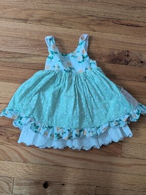 SweetHoney 2t Happy Tunic Green Floral Ruffle Dress with Daisy Print